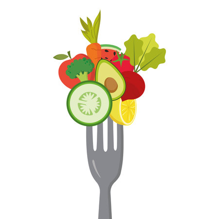 Isolated fork with different fruits and vegetables Vectorのイラスト素材