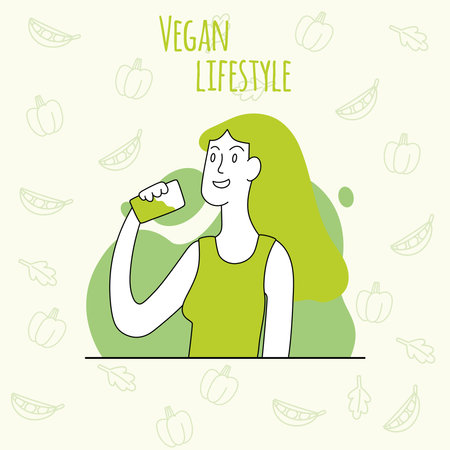 Isolated girl character drinking vegan shake Vegan lifestyle Vectorのイラスト素材