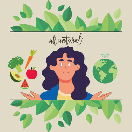Isolated girl character with planet earth and fruits Vegan lifestyle Vectorのイラスト素材