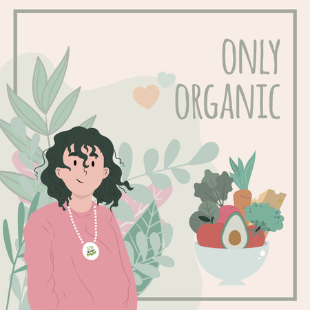 Isolated cute girl character with a salad Vegan lifestyle Vectorのイラスト素材
