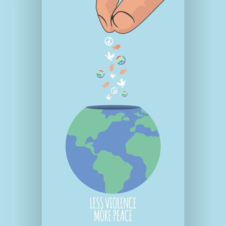 Hand with peace symbols and a planet earth Vectorのイラスト素材