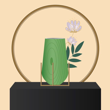 Isolated modern artisan vase surrounded by leaves Vectorのイラスト素材