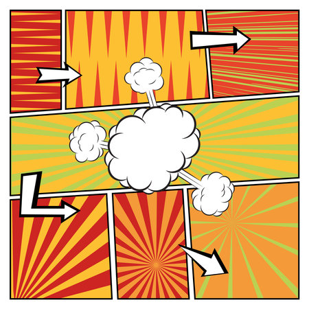 Colored comic page with speech bubbles and arrow transitions Vectorのイラスト素材