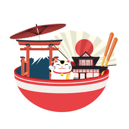 Isolated bowl with traditional japanese objects Vectorのイラスト素材