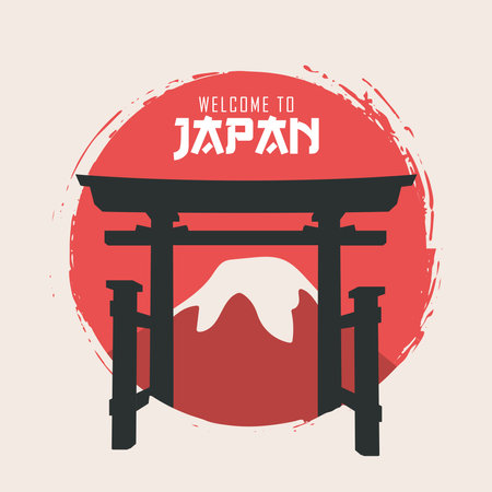 Silhouette of japanese shrine Japan poster Vectorのイラスト素材