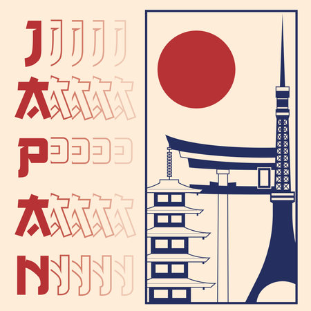 Japan poster with famous landmarks silhouettes Vectorのイラスト素材