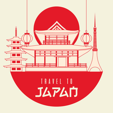Japan poster with famous landmarks silhouettes Vectorのイラスト素材