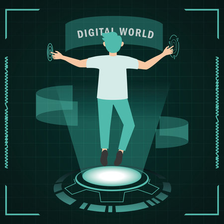 Colored digital world concept poster virtual world Vectorのイラスト素材