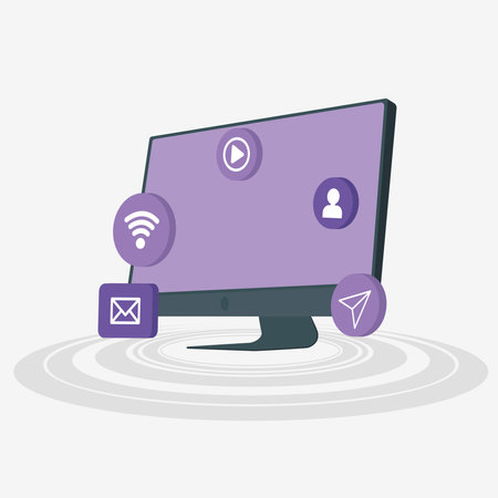 Digital world concept poster laptop with technology icons Vectorのイラスト素材