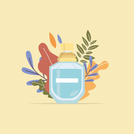 Isolated perfume bottle with natural leaves Vectorのイラスト素材