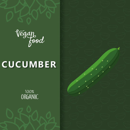 Colored vegan food poster with cucumber Vectorのイラスト素材