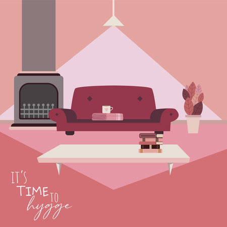 Colored hygge scenario with furniture next to a fireplace Vectorのイラスト素材