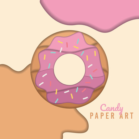 Colored candy paper art background with a donut Vectorのイラスト素材