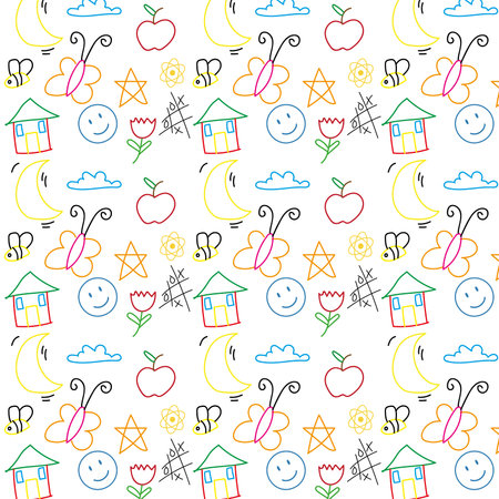 Paper with set of colored kid sketches and doodles Vectorのイラスト素材