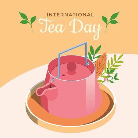 Isolated colored teapot surrounded by leaves Vectorのイラスト素材