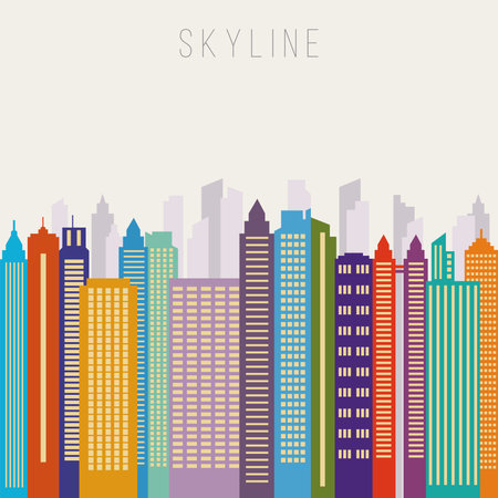 Abstract city skyline with different colored buildings Vectorのイラスト素材