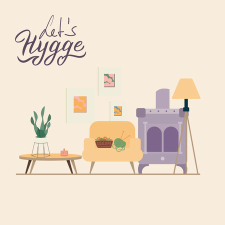 Hygge time living room scenario Vectorのイラスト素材