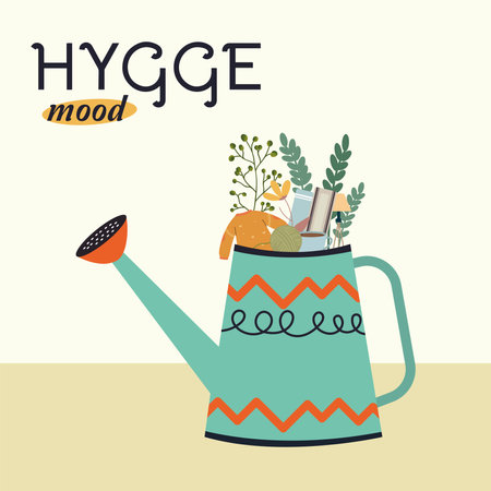 Isolated watering can with leaves Hygge mood concept Vectorのイラスト素材