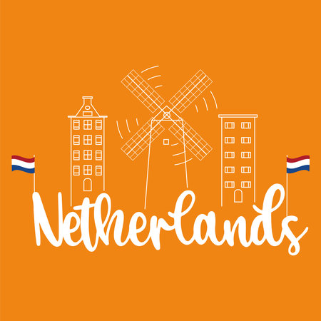 Outline of a city from netherlands with a windmill landmark Vectorのイラスト素材
