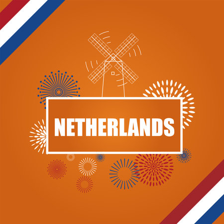 Colored netherlands travel template with windmill landmark Vectorのイラスト素材