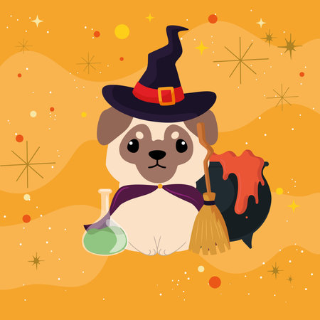 Isolated cute dog with witch halloween costume Vectorのイラスト素材
