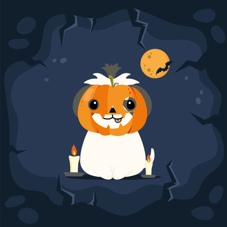 Isolated cute dog with pumpkin halloween costume Vectorのイラスト素材
