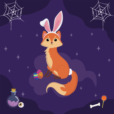 Isolated cute fox with rabbit halloween costume Vectorのイラスト素材