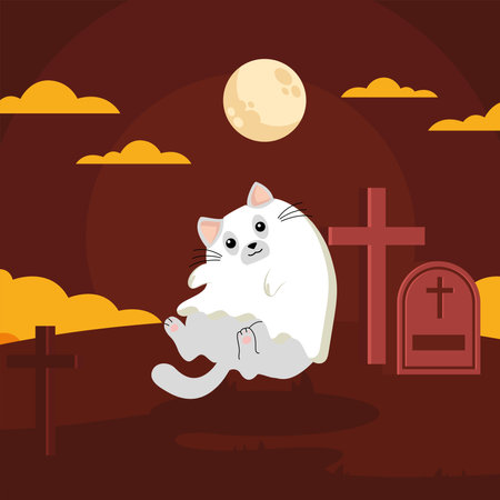 Isolated cute cat with ghost halloween costume Vectorのイラスト素材