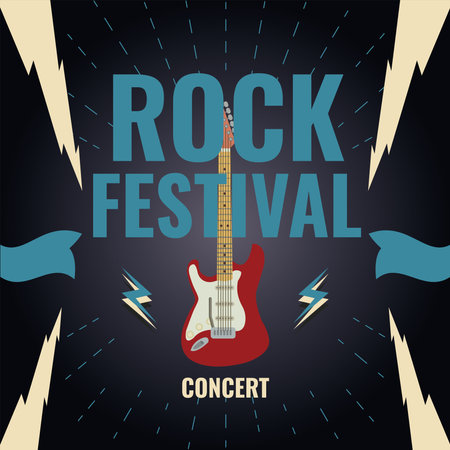 Colored rock music festival brochure with electric guitar Vectorのイラスト素材