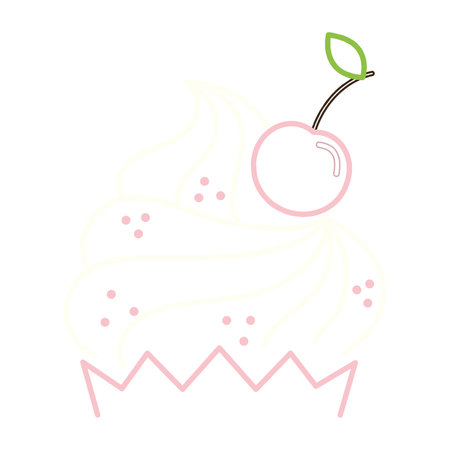 Isolated colored cupcake sketch with cherry Vectorのイラスト素材