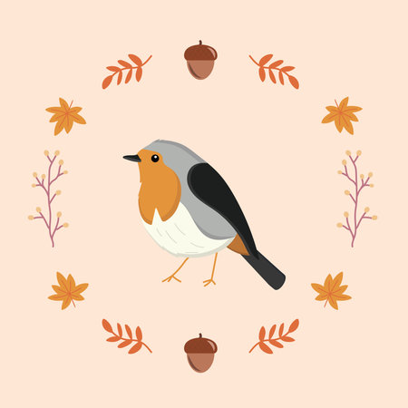 Isolated cute colored bird autumn animal Vectorのイラスト素材