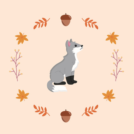 Isolated colored cute wolf autumn animal Vectorのイラスト素材