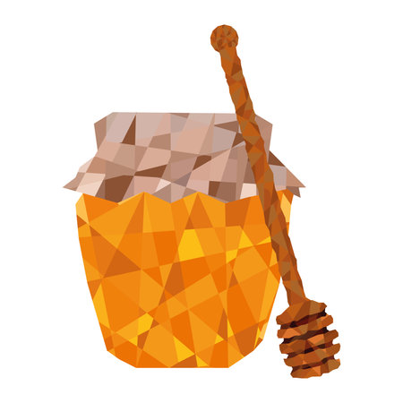 Isolated colored honey jar with stick Low poly style Vectorのイラスト素材