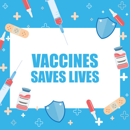 Vaccines saves lives colored poster with medical objects Vectorのイラスト素材