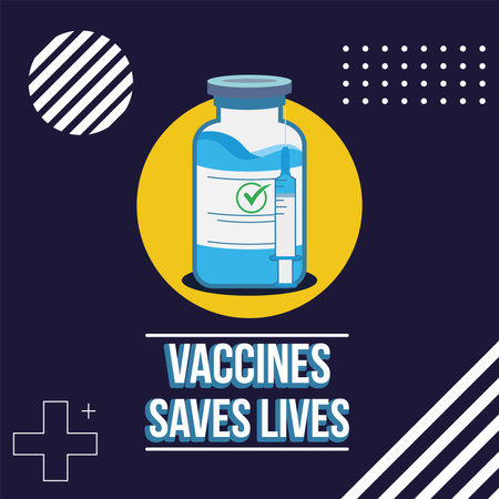 Vaccines saves lives Isolated medicine bottle and syringe Vectorのイラスト素材