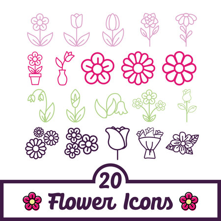 Set of outline flower icons Vectorのイラスト素材
