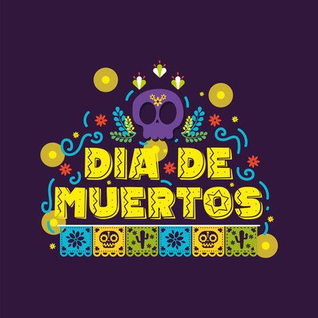 Dia de los muertos lettering with ornaments Vectorのイラスト素材