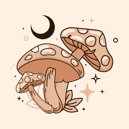 Isolated sketch of magic mushrooms Tarot style Vectorのイラスト素材