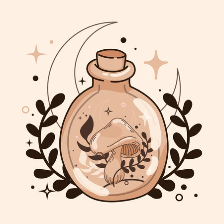 Sketch of magic mushrooms on a jar Tarot style Vectorのイラスト素材