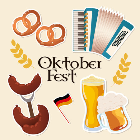 Oktoberfest poster Accordion Pretzel Sausage Vectorのイラスト素材