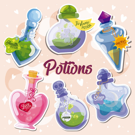 Set of colored magical potion elixirs Vectorのイラスト素材