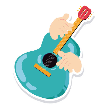 Pair of hands playing a guitar sticker Musical instrument Vectorのイラスト素材