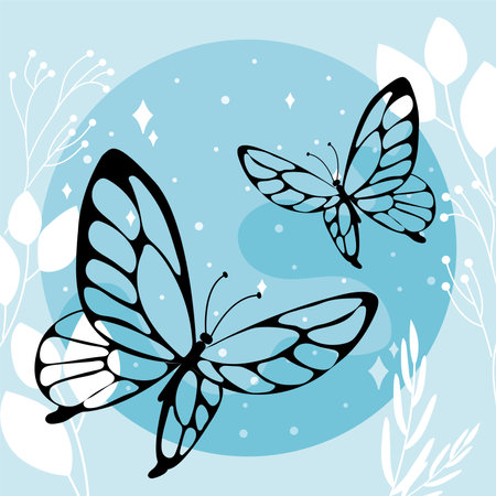 Butterflies outline on a winter background Vectorのイラスト素材