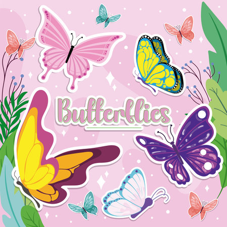 Colored poster of butterflies wallpaper decoration Vectorのイラスト素材