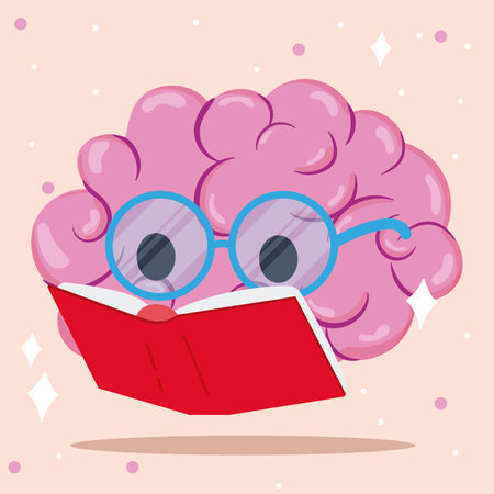 Cute brain cartoon character reading a book Vectorのイラスト素材