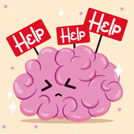 Cute brain cartoon character asking for help Vectorのイラスト素材