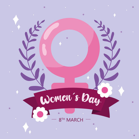 Isolated female symbol with laurel wreath Happy women day poster Vectorのイラスト素材