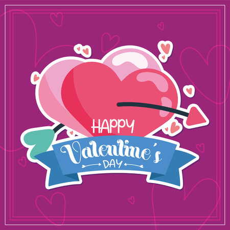 Cupid arrow with two heart shapes Valentine day poster Vectorのイラスト素材