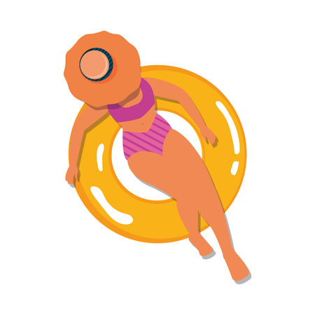 Summer girl with a swimsuit on a lifesaver Vectorのイラスト素材