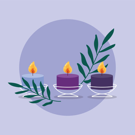 Group of candles for amoratherapy and leaves Vectorのイラスト素材